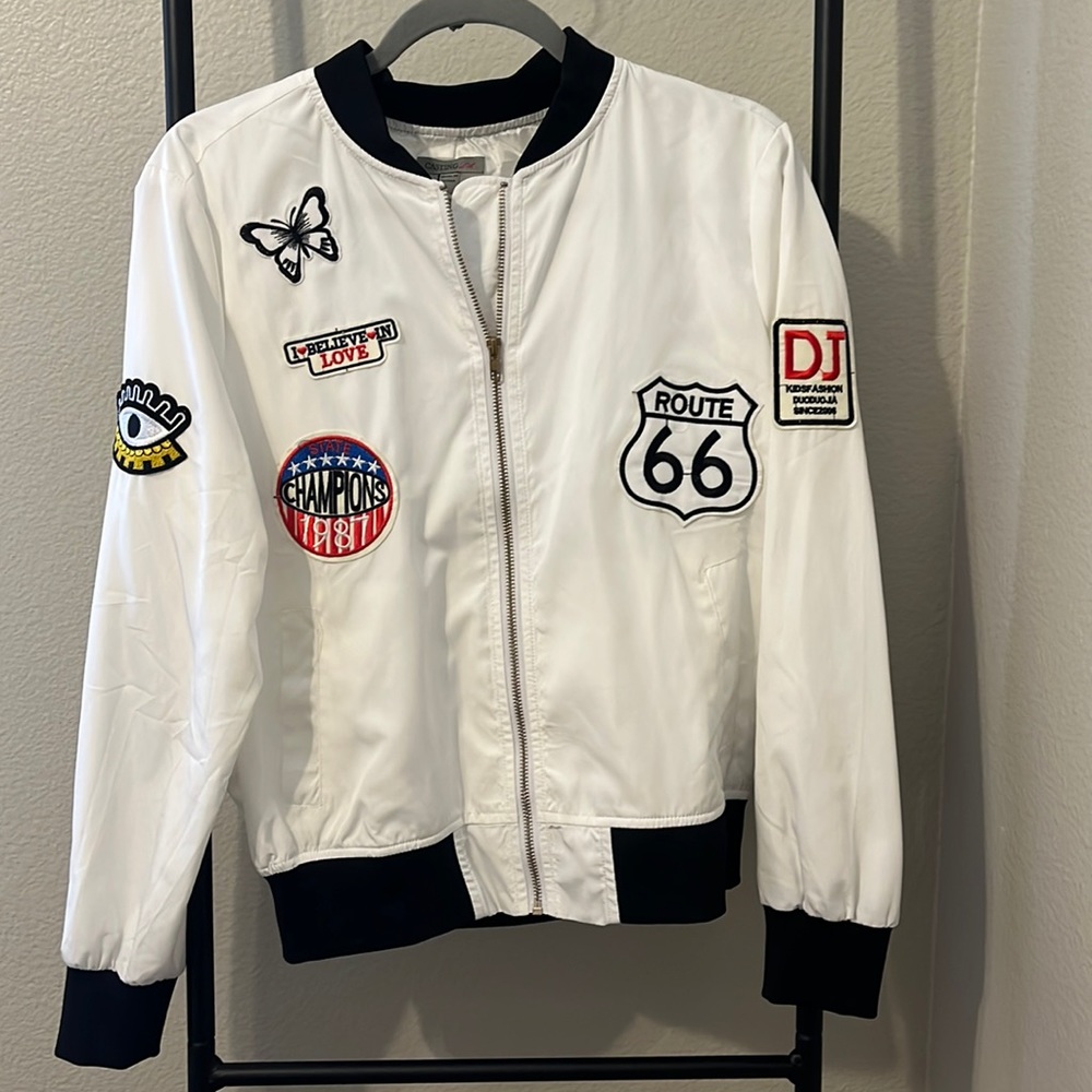 Bomber Jacket black and white with patches